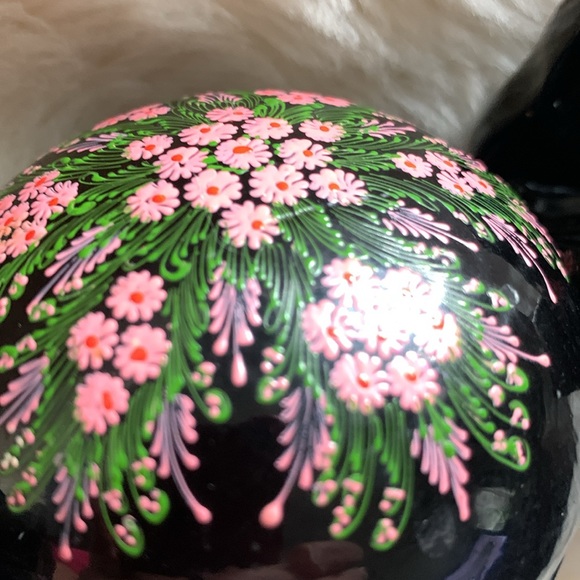 Vtg 70's hand painted black lacquered WOOD trinket box coaster set LOT - Picture 10 of 12